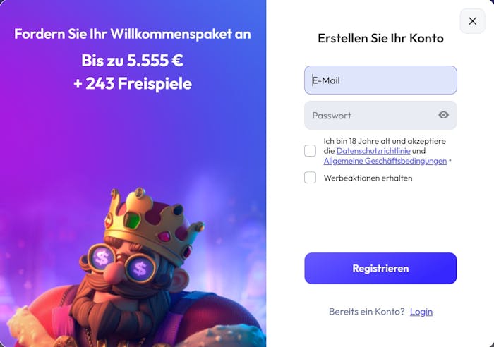 Das Registrierungsformular von Spinrise Casino
