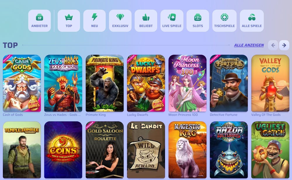 Spinrollz Casino Spielauswahl