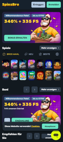 Startseite des SpinsBro Casinos
