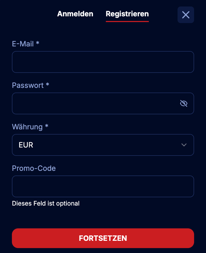 Anmeldeformular im SpinTexas Casino