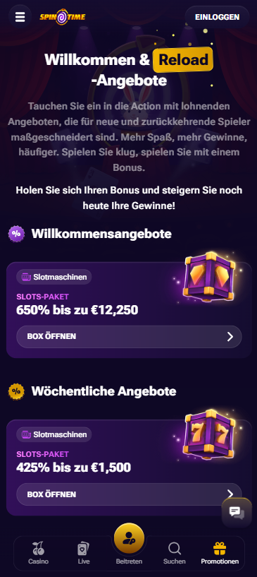 Willkommensbonus im Spintime Casino