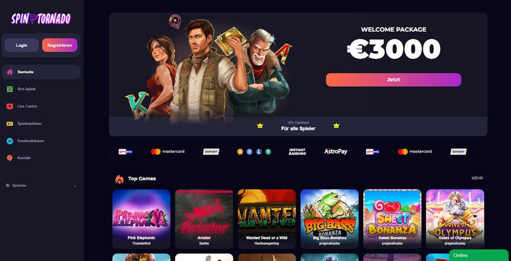 SpinTornado Casino Homepage