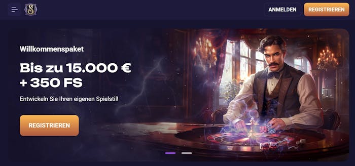 Startseite im Spirit Casino zeigt Willkommensbonus