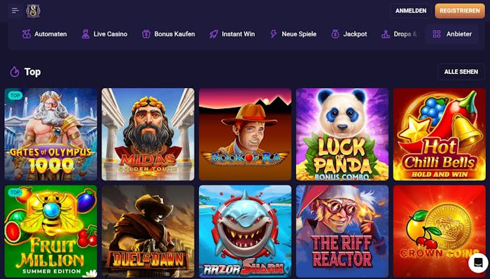 Spiellobby im Spirit Casino zeigt top Spiele wie Gates of Olympus 1000 neben anderen Spielkategorien