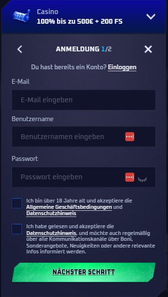 asino Registrierungsseite