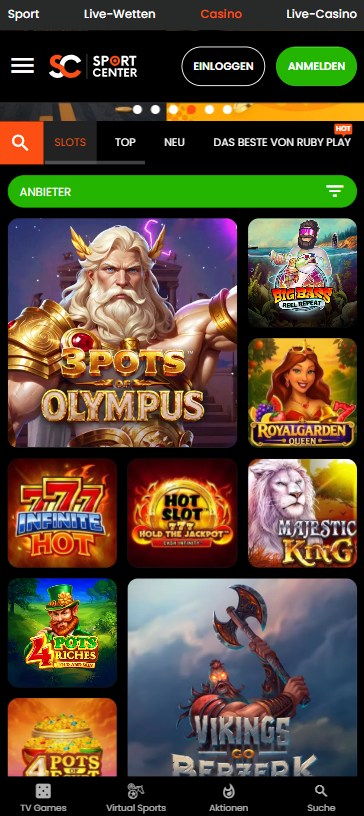 ot vom Sportcenterbetting Casino mit der Slot Auswahl.