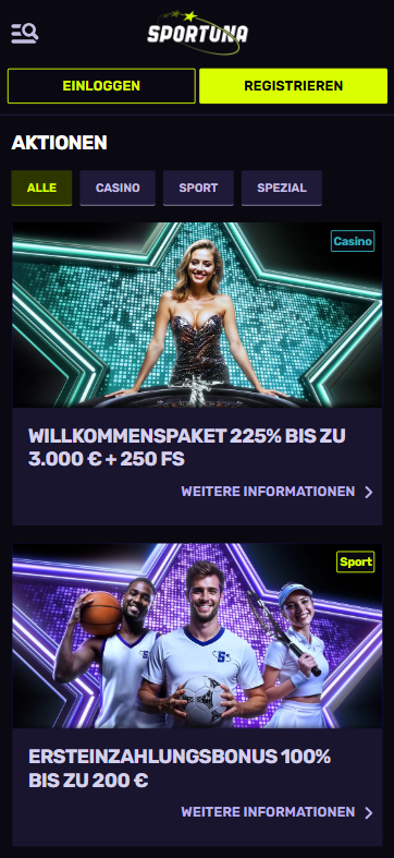 Willkommensbonus im Sportuna Casino