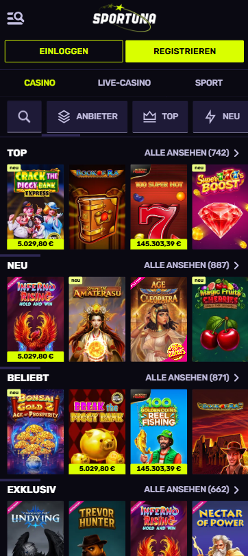 Spielauswahl im Sportuna Casino
