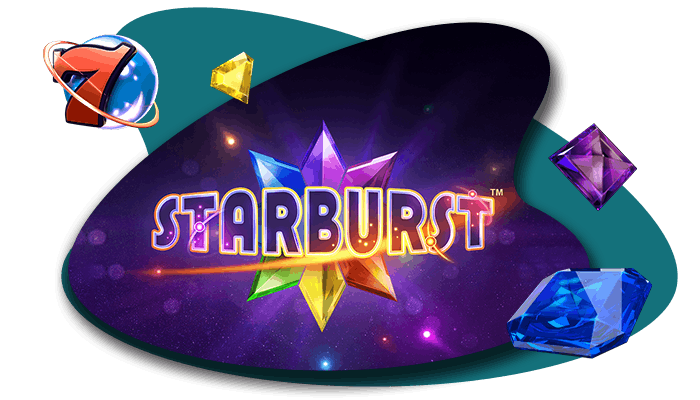 Logo vom Starburst Slot für Online Casinos mit Startguthaben.