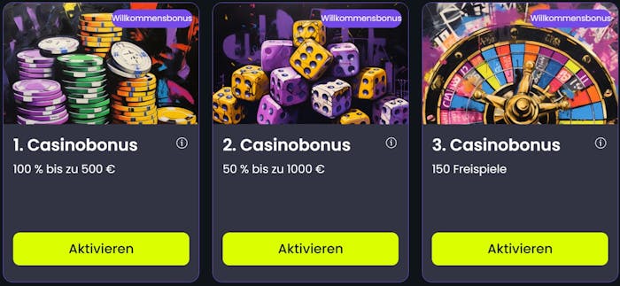 Starzino Casino Willkommensbonus auf die ersten drei Einzahlungen