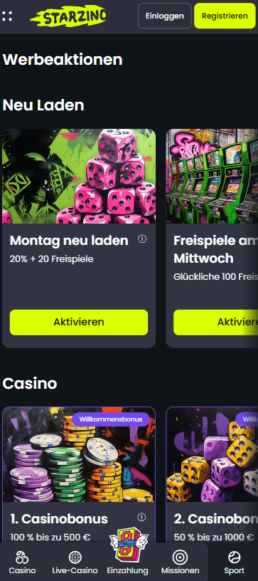 Willkommensbonus im Starzino Casino