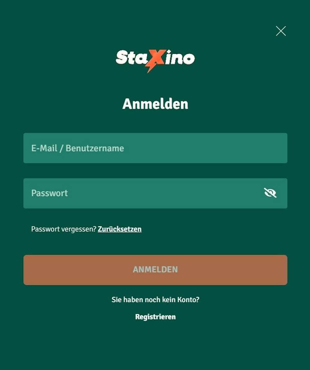 Registrierungsformular im Staxino Casino