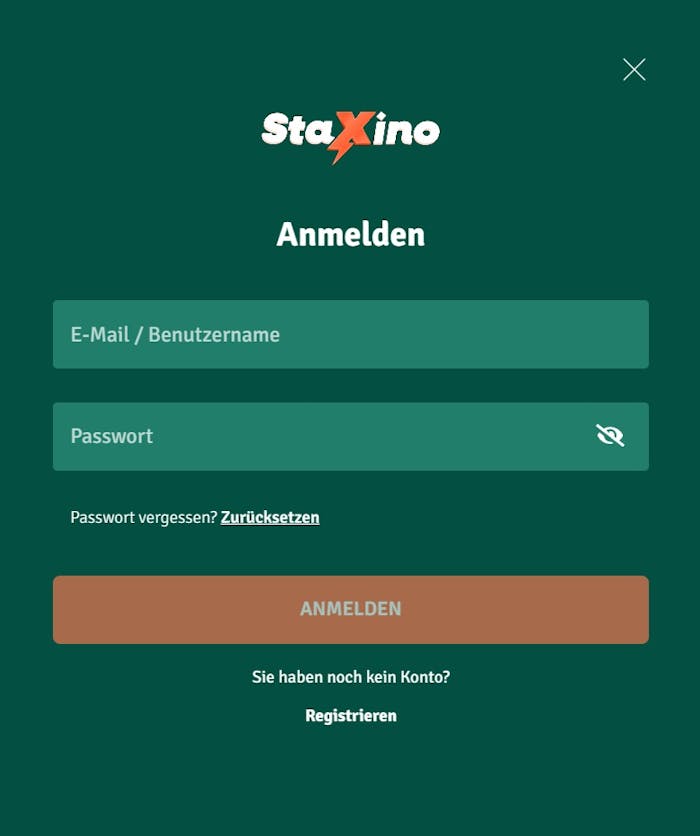 Registrierungsformular im Staxino Casino