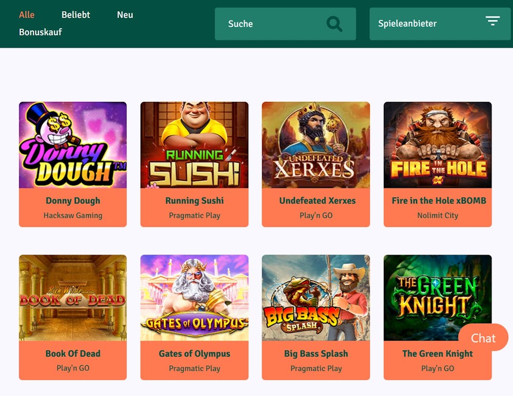 Staxino Casino Spiellobby mit Suchleiste, Anbieterfilter, Kategorien und Spielen