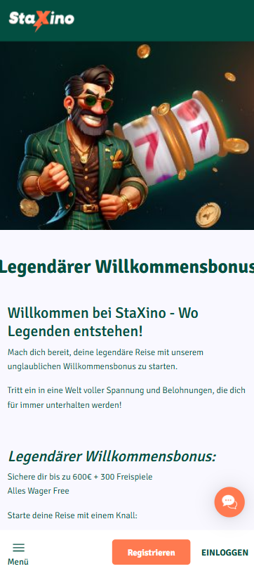 Staxino Casino Willkommensbonus bis zu 600 Euro und 300 Freispiele umsatzfrei
