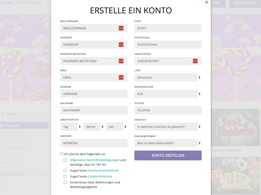 So registrieren Sie sich bei Sugar Casino