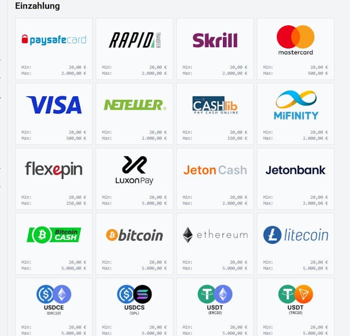 Einzahlungsmethoden im Supacasi Casino