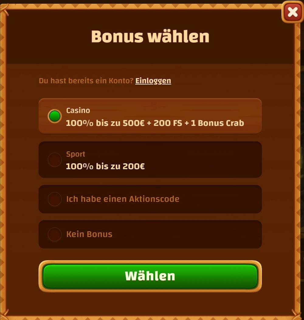 Anmeldeformular im Tiki Casino