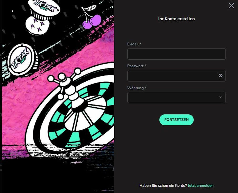 Das Registrierungsformular bei TikTakbet Casino