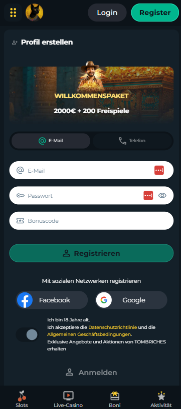 Tomb Riches Registrierung