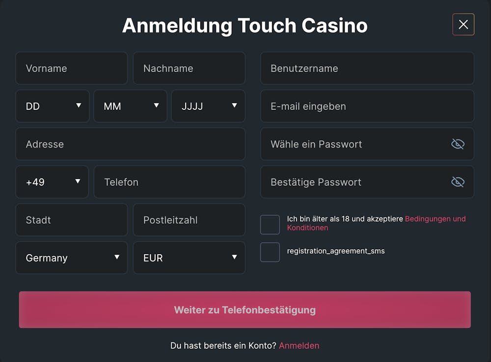 Touch Casino Anmeldung