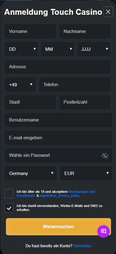 Touch Casino Anmeldung