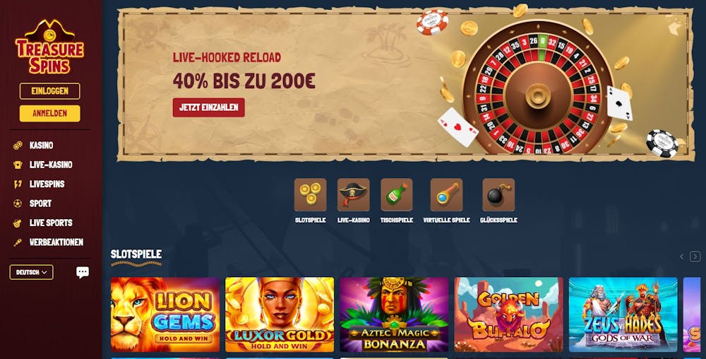 Treasure Spins Casino Homepage