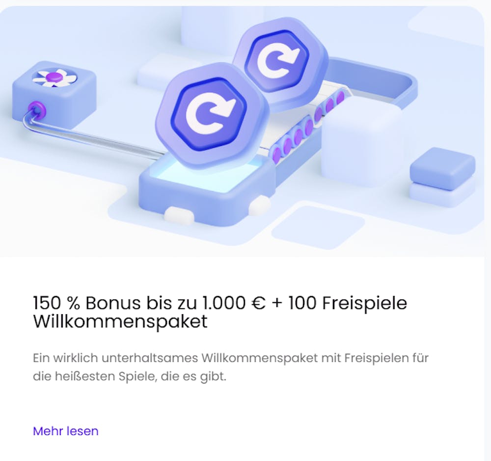 Der Willkommensbonus bei Trickz Casino, von 100 % bis zu 1.000 € + 100 Freispielen