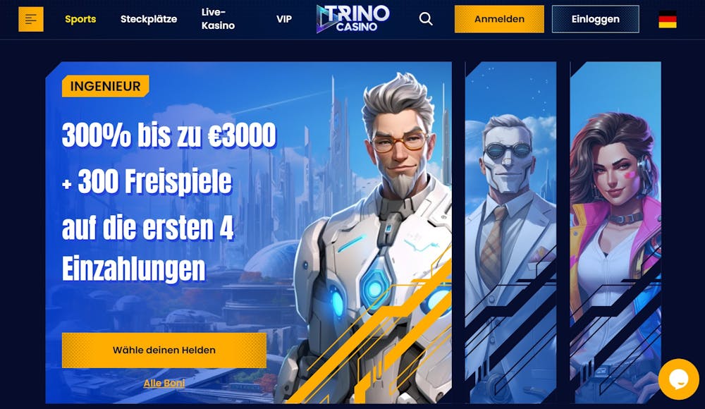 Sofort Willkommensbonus im Trino Casino bis zu 3000 Euro und 300 Freispiele