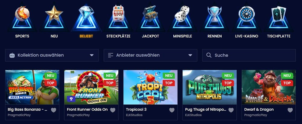 Trino Casino Spielauswahl