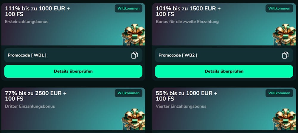 Trip2vip Casino Willkommensbonus auf die ersten vier Einzahlungen