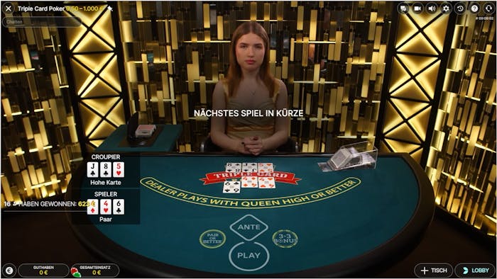 Triple Card Poker im Live Casino