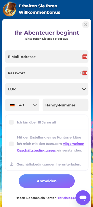 Tsars Casino Kontoeröffnung