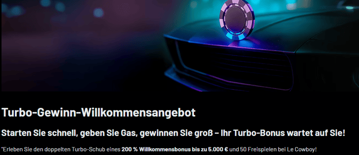 Turbowins Casino Screenshot für den 200 % Casino Bonus.