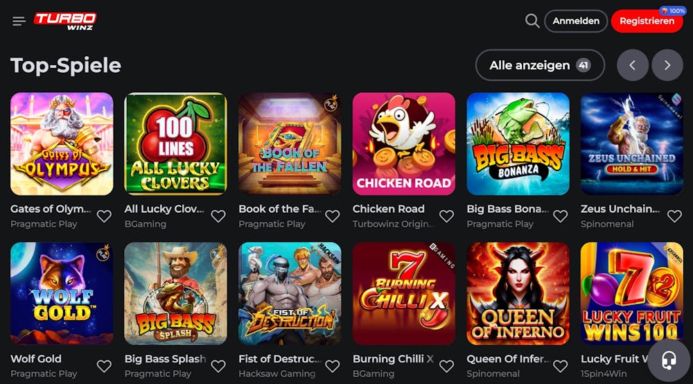 Turbowinz Casino zeigt Top Spiele wie Gates of Olympus