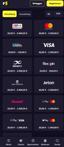 Einzahlungsmethoden im Freespinza Casino