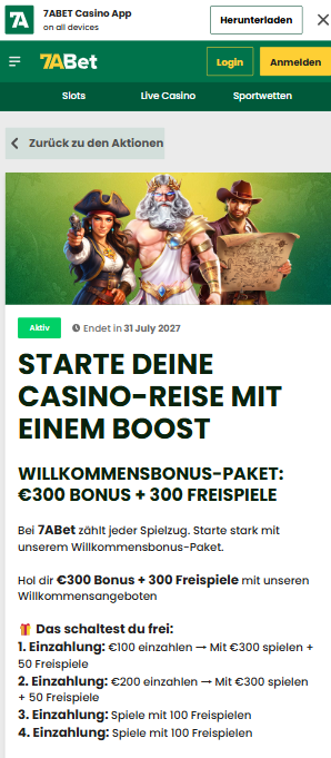 7A Bet Screenshot mit dem Bonus Angebot.
