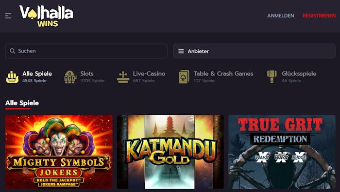 Spiellobby im Online Casino EU Valhalla Wins