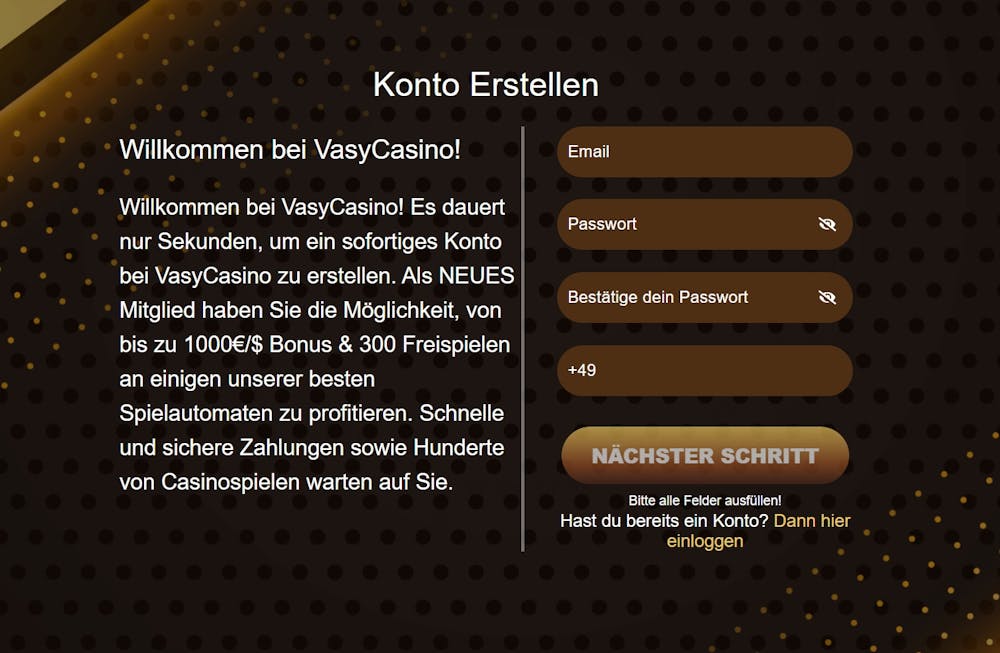 Vasy Casino Registrierung