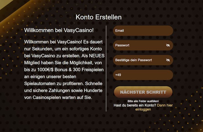 Vasy Casino Registrierung