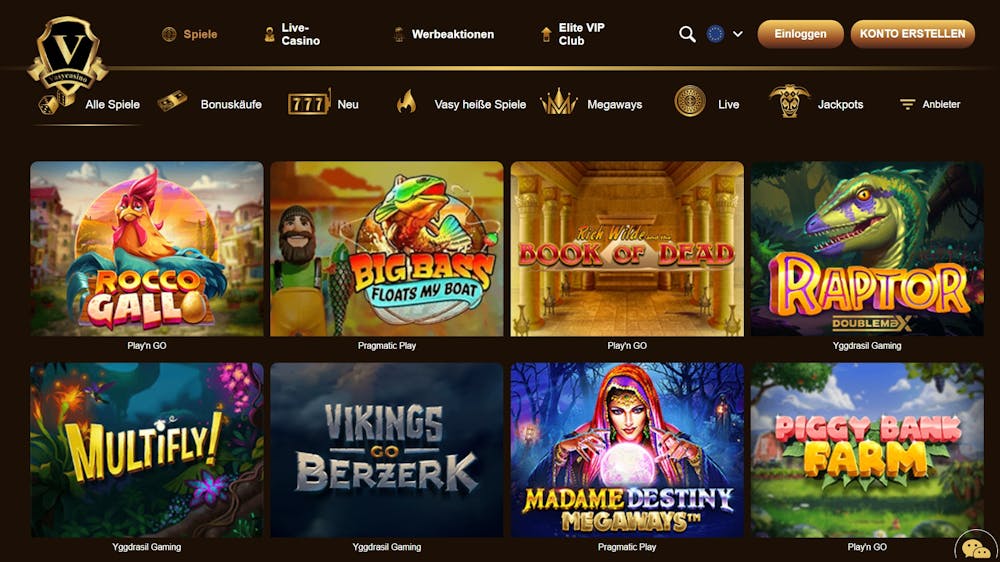 Vasy Casino Spielauswahl