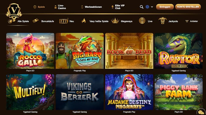 Vasy Casino Spielauswahl