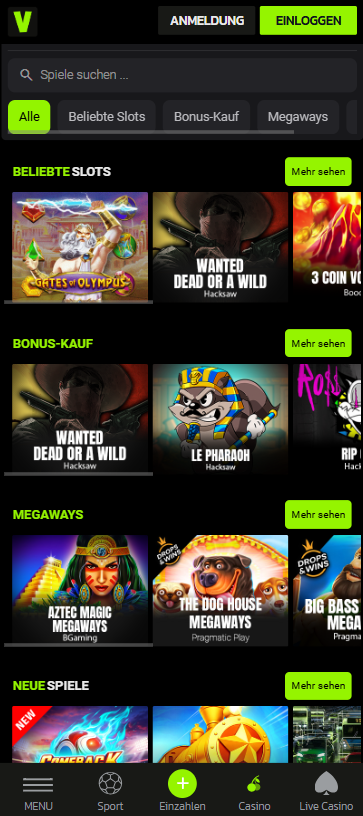 Velobet Casino Screenshot mit der Spieleseite.