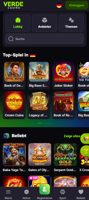 Spielauswahl im Verde Casino