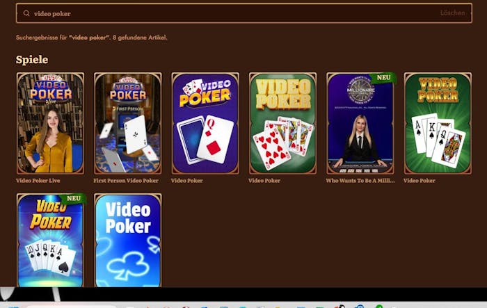 Echtgeld Video Poker Auswahl Beispiel