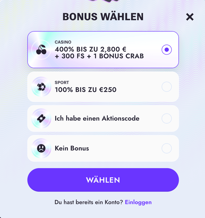 Anmeldeformular im VIPsta Casino