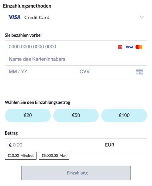 Angabe der Kreditkartendaten bei der Zahlung im Visa Casino