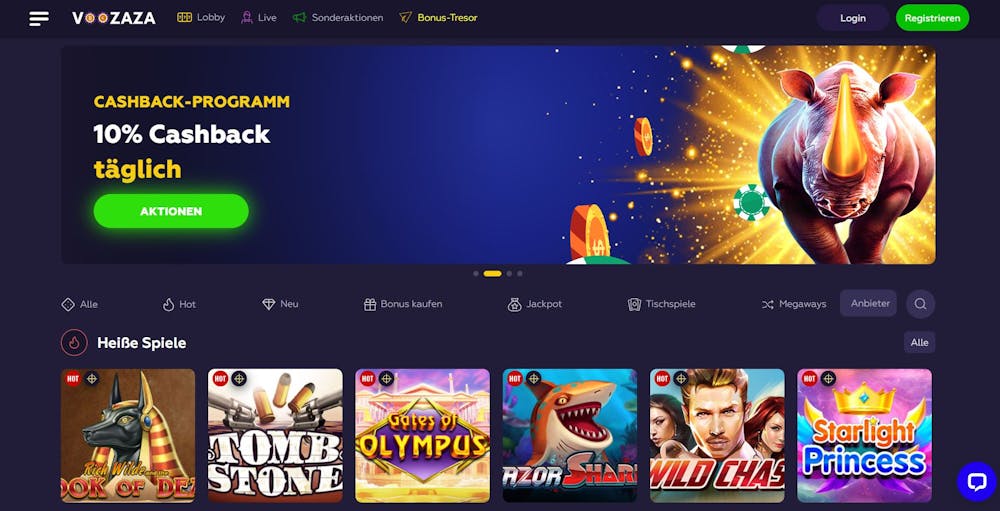 VooZaza Casino Hauptseite