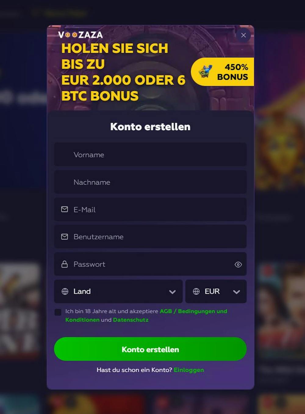 VooZaza Casino Registrierung