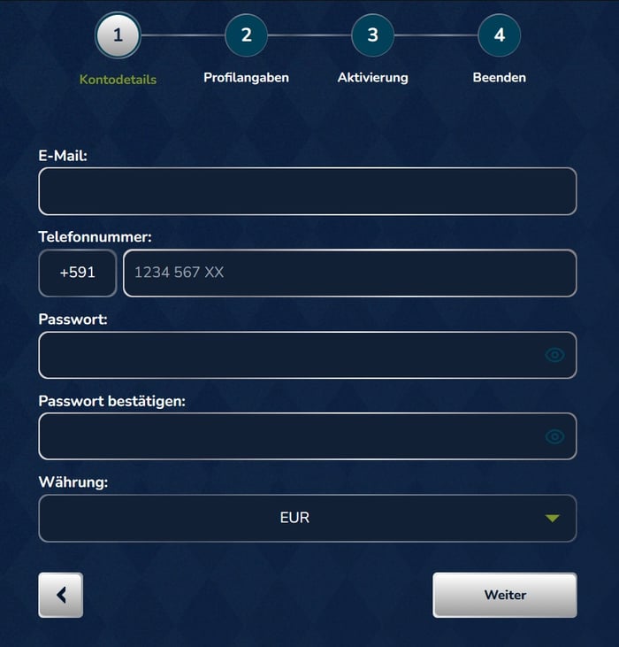 Wagerland Casino Screenshot mit der Anmeldeseite.